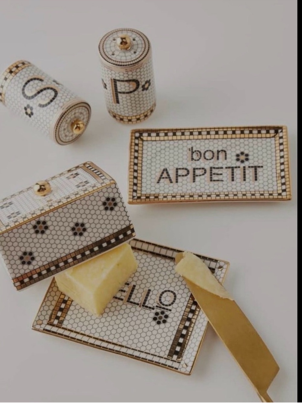 Anthropologie Bistro Tile Salt & Pepper Shakers with Bon Appétit Tray - Picture 8 of 8